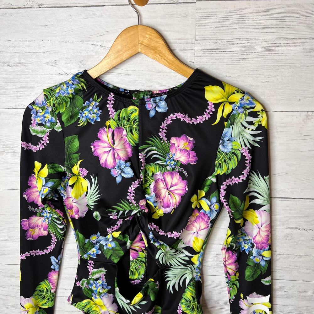 Hurley Bath Suit Womens Size Large Colorful Floral One Piece Cut Out Twist Front - Picture 7 of 16